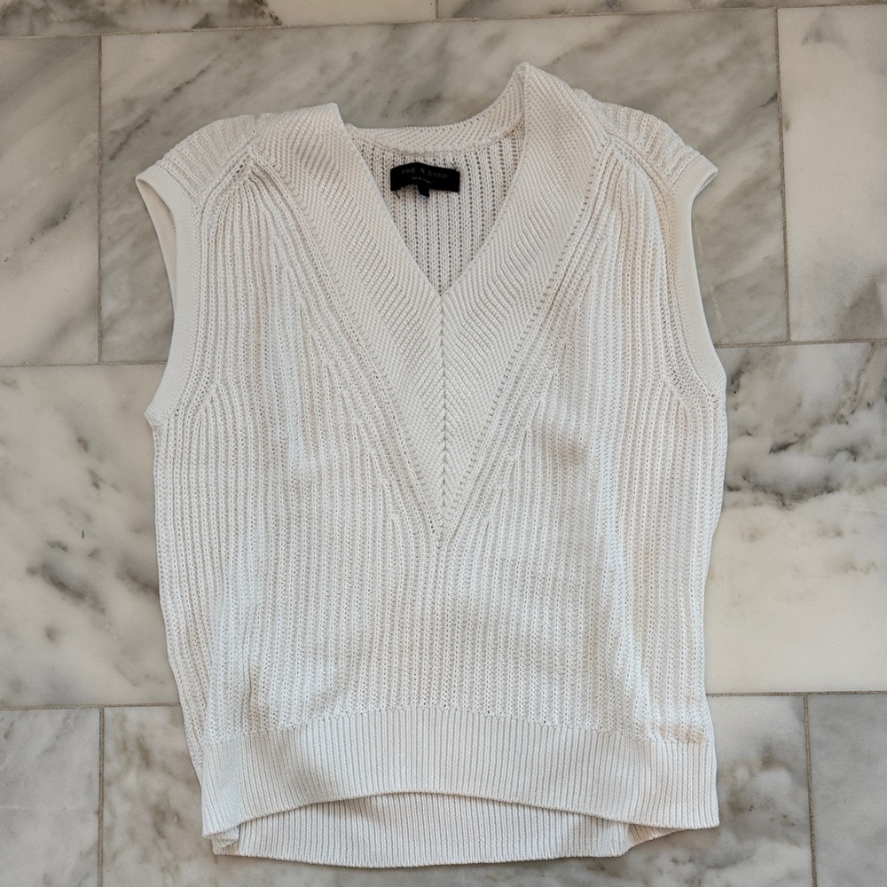 rag & bone Cream V-Neck Ribbed Knit Sleeveless Top